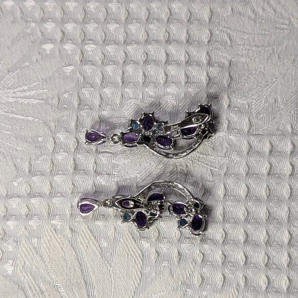 Earrings Natural Amethyst, London Blue Topaz with Tanzanite Accent! Stunning 925